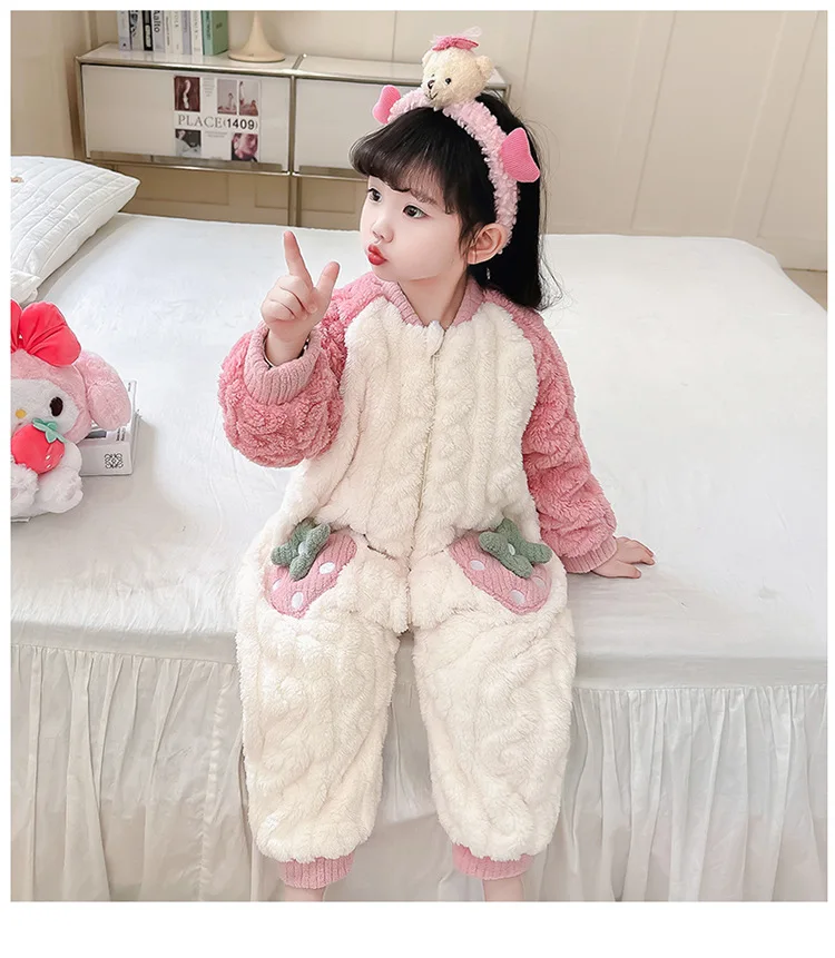 Комбинезон для девочек осенне-зимняя Фланелевая Пижама маленьких с двойным