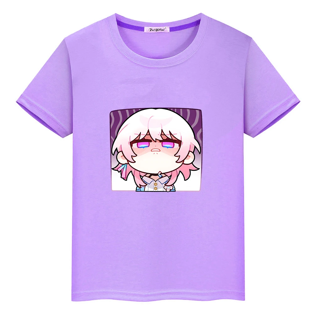 

Honkai Star Rail March 7th Tee-shirt 100% Cotton Boys and Girls T-shirt Short Sleeve Kawaii Cartoon Print Tshirts Children Cute