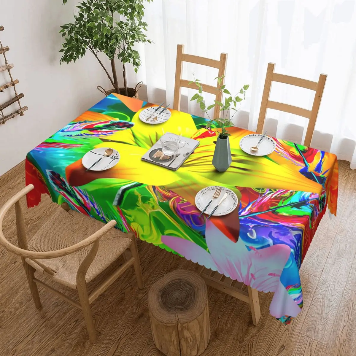 

Tie Dye Feather Tablecloth Floral Print Rectangular Table Cover Tablecloths Funny Graphic Table Cloth For Kitchen Dining Room