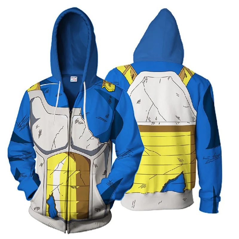 Anime Vegeta IV Cosplay Goku Costume Hoodie 3D Print Street Sweatshirt Pullover Zip Up Tracksuit Unisex