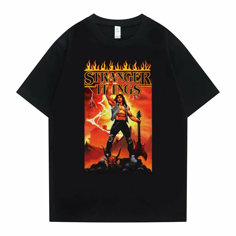

Stranger Things 4 Eddie Munson Harajuku Graphic Print Tshirt Men Women Rock Punk Oversized T-shirt Short Sleeve Cotton Unisex