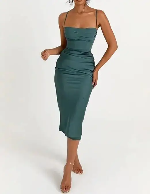 

Женское летнее платье 2023, пикантное облегающее однотонное платье на бретелях без рукавов, модное универсальное платье с подолом