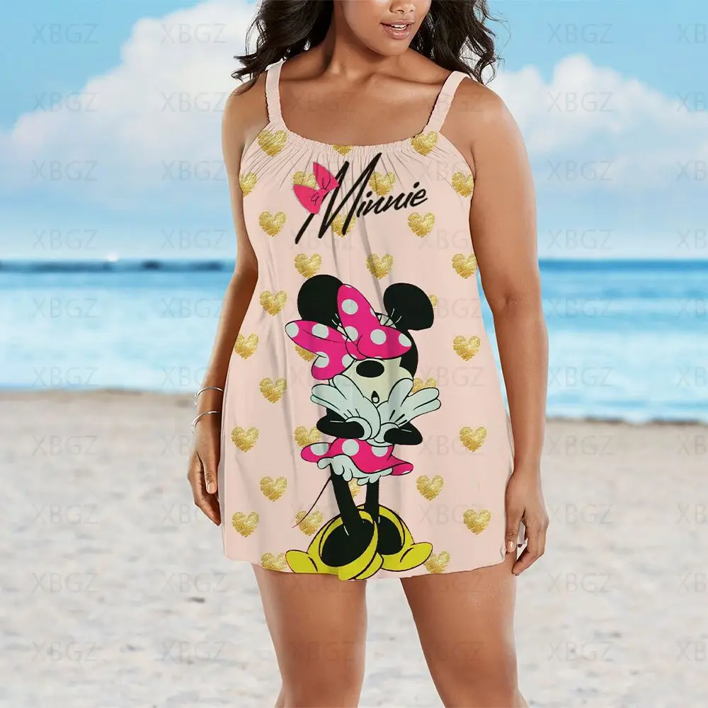 Plus Size Dresses Mickey Summer Outfits Women's Free Shipping Sleeveless Woman 2022 Disney Sexy Minnie Mouse Cartoon Loose Print
