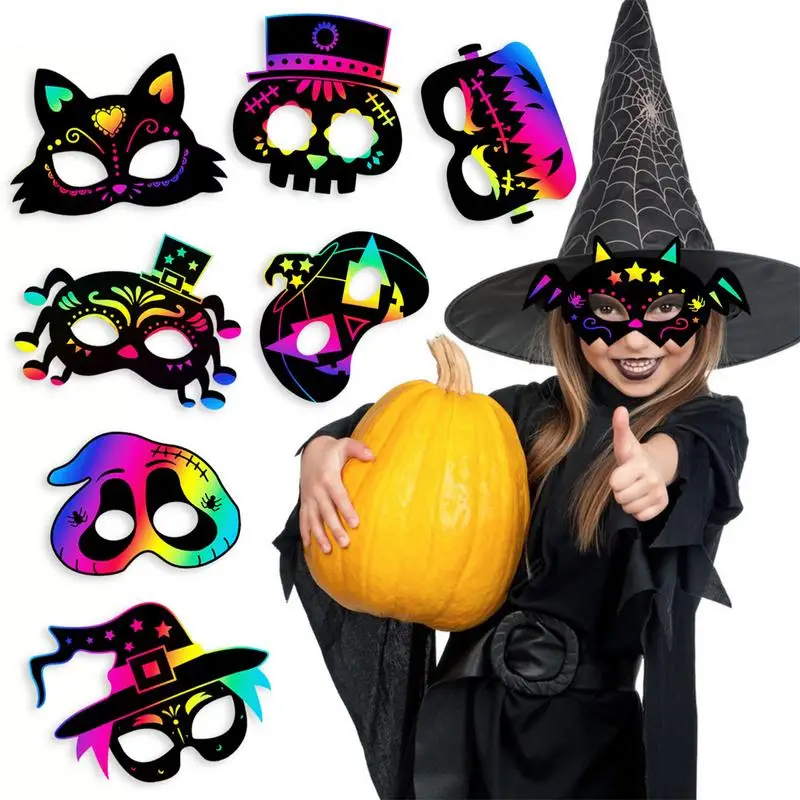 

Scratch Paper Halloween Costumes Face Cover Costume Accessories Rainbow Scratch Paper DIY Face Cover Crafts For Party Favors