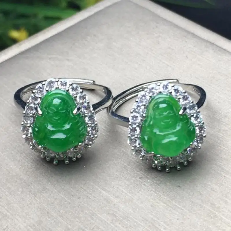 

Женское кольцо Будды из натурального нефрита, регулируемое кольцо из натурального нефрита