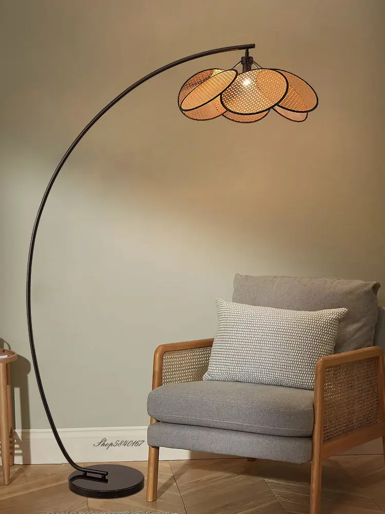 

Nordic Simple Fishing Floor Lamp Designer Rattan Flower Stand Lights for Living Room Corner Floor Lighting Reading Lamp Bed Lamp