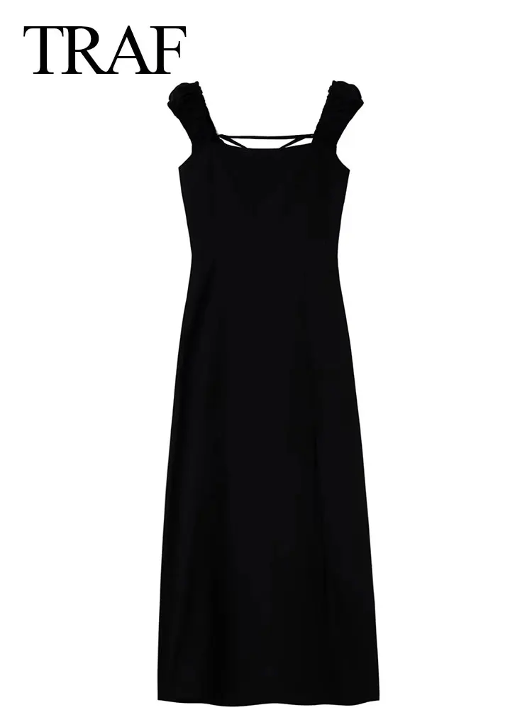 

Женское платье без рукавов, с квадратным вырезом и разрезом