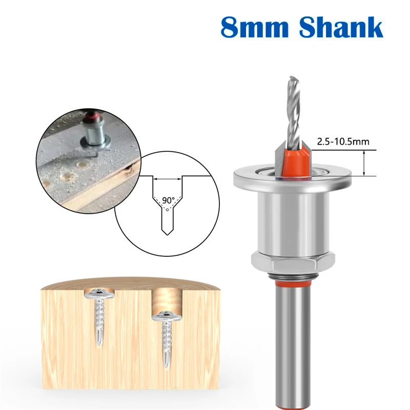 

8mm Shank Router Bit HSS Countersink Woodworking Router Woodworking Router Bit Milling Cutter Screw Extractor Hand Tool