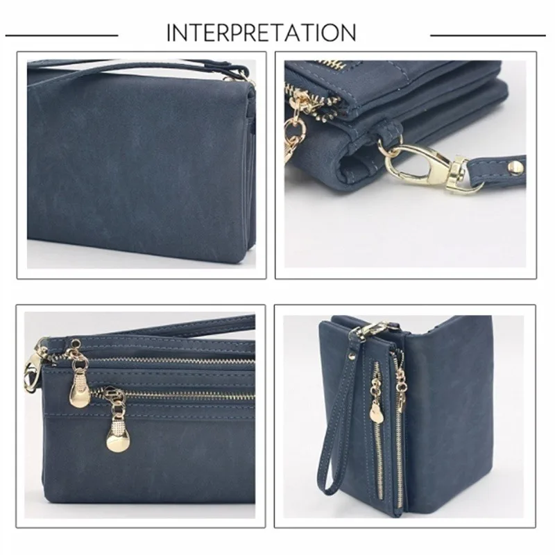 Модные женские кошельки Матовый кожаный кошелек с двойной молнией повседневный