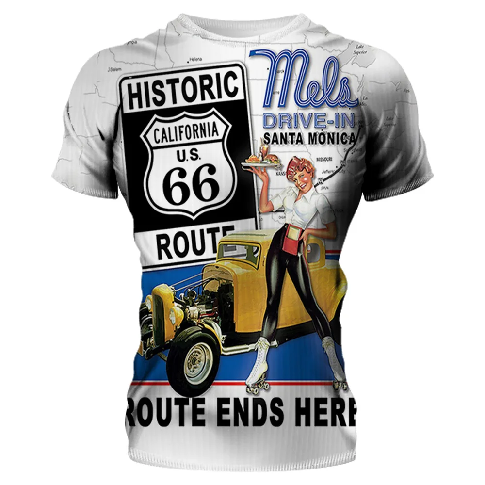 

New Men's T-Shirts Ghost Route 66 Graphic Shirts Men's Clothing Casual Loose Short Sleeve Tops Summer Clothing Streetwear