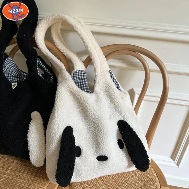 

Lambwool Shoulder Bags Plush Fluffy Women's Funny Puppy Ears Shopping Bags Female Cute Tote Bags Large Capacity Messenger Bag
