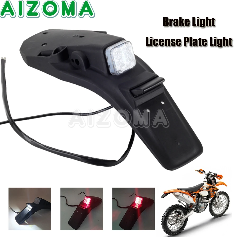Guardabarros trasero de Motocross con luz LED para matrícula, lámpara de freno personalizada para moto, Yamaha, Suzuki, Honda y Kawasaki