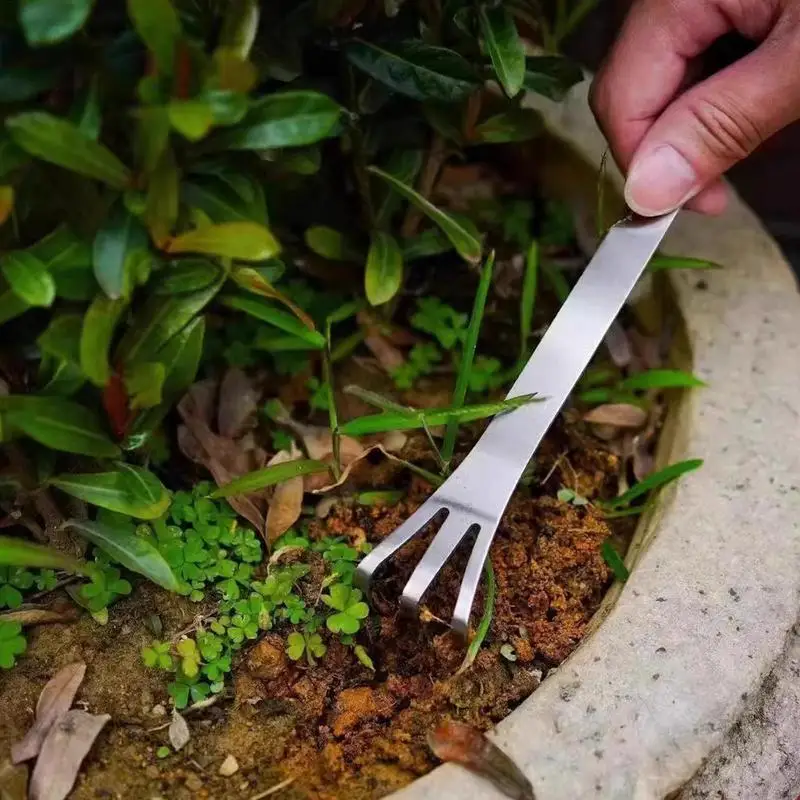 

Грабли для корней из нержавеющей стали, бонсай, горшечные растения, 3-зубчатый инструмент для расслабления почвы, ручные нержавеющие грабли, инструмент для домашнего сада, 22 см