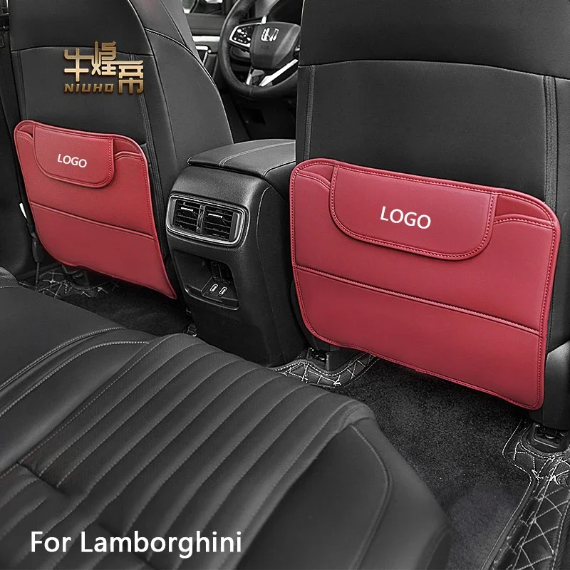 

Leather Car Anti-Kick Mats Auto Seat Back Protector Cover Anti-dirty Pad With Storage Bag Pockets Box Interior For Lamborghini