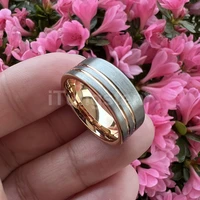 itungsten 8mm rose gold tungsten carbide ring men women engagement wedding band two offset line flat brushed finish comfort fit
