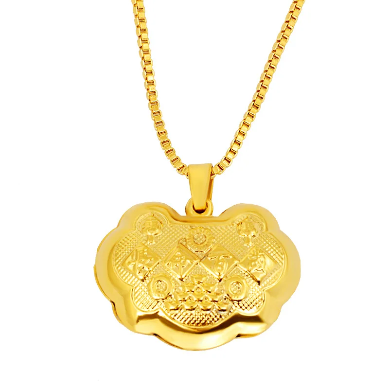 Baoyou Euro Vietnam Gilded Baby Lock Necklace Imitation Gold Safety Long Life Lock Pendant Children's Gold