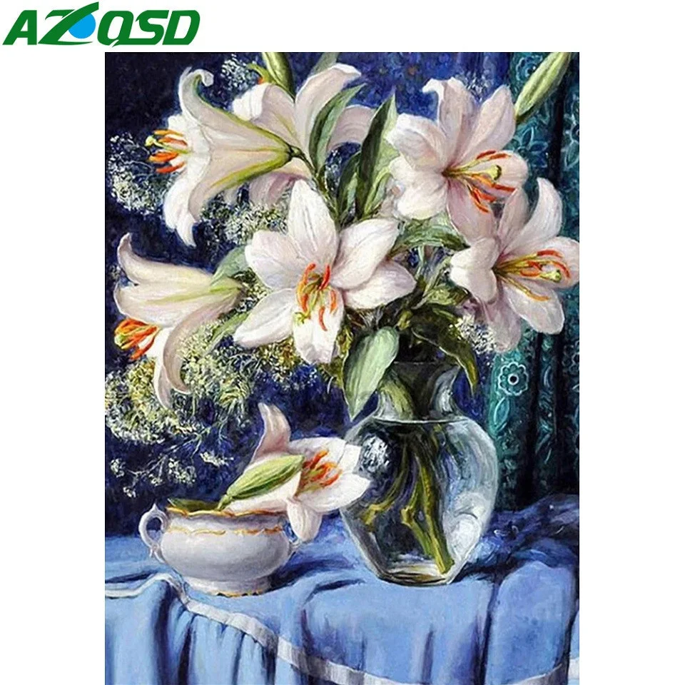 

AZQSD 5D Diamond Embroidery Lily Sale Picture Of Rhinestones Mosaic Vase Flower Cross Stitch Kits Home Decor Full Square Drill