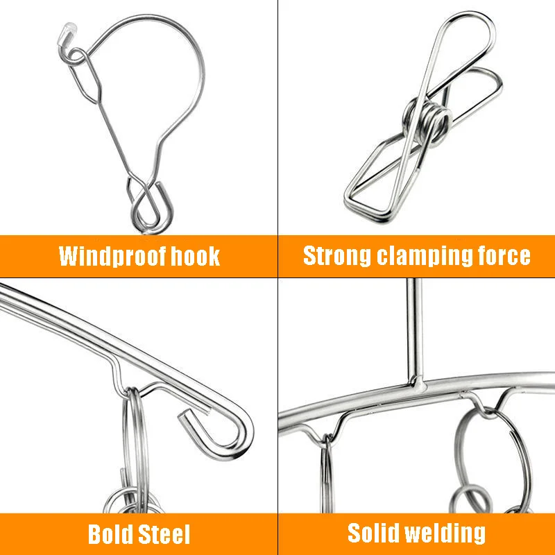 20Pegs Stainless Steel Clothes Drying Hanger Windproof Clothing Rack 20 Clips Sock Laundry Airer Hanger Underwear Socks Holder