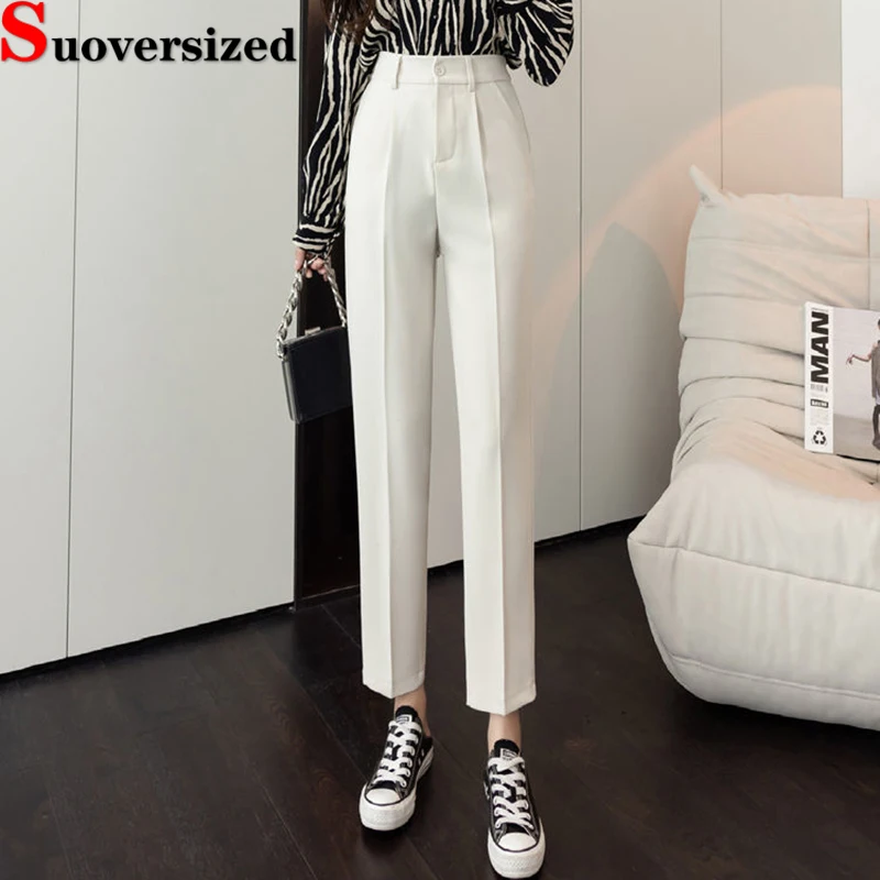 2023 New Women's Ankle-length Suit Pants Fashion Casual Straight Trousers Summer Thin Baggy Pantalones High Waist Korean Spodnie