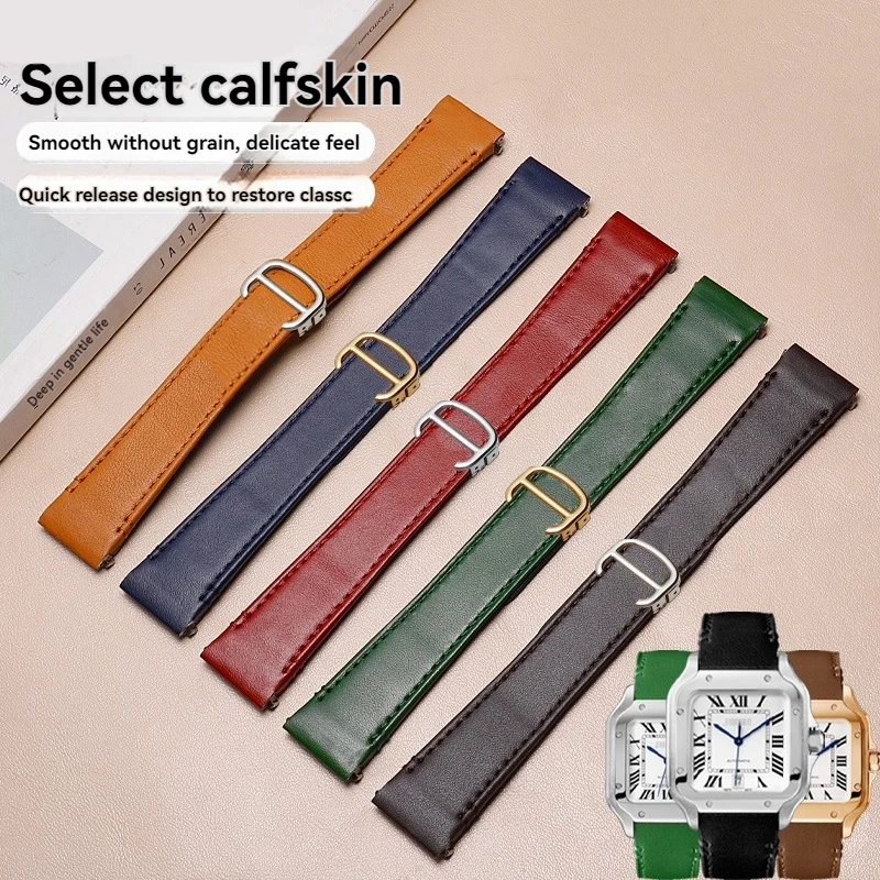 Фото Кожаный ремешок для часов 19 мм 21 мм для Cartier Santos Quick Release, новый ремешок для часов WSSA0009 WSSA0010 W20106X8, большой средний мужской ремешок №3