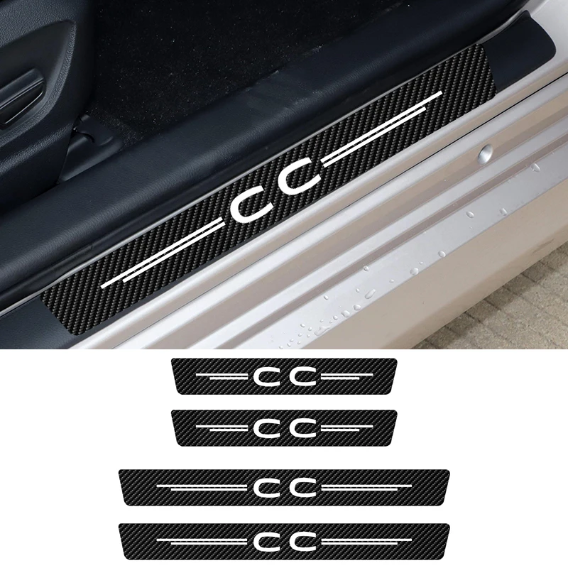 

4Pcs Carbon Fiber Car Door Sill Protective Sticker For Passat CC 2021 2020 2019 2018 Scuff Plate Waterproof Decals Accessories