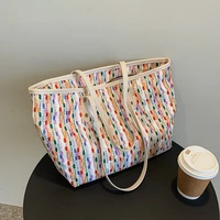 multicolour straw tote bags large capacity female handbags trendy commuter college student shoulder messenger bags top quality