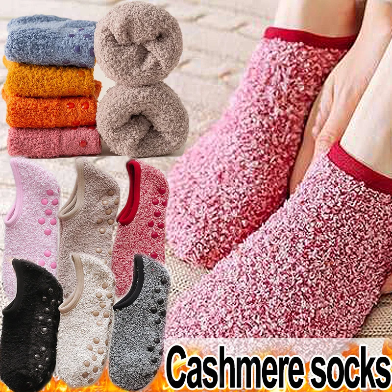 

Winter Thickened Cashmere Socks Women Warmth Home Floor Sock Silicone No-Slip Boat Sox Shallow Stocking Colors Coldproof Hosiery