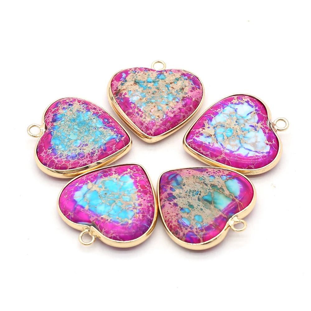 

Natural Stone Peach Heart Emperor Stone Decoration Pendant 26x28mm Charms for Jewelry Making DIY Women Necklace Earrings Charms