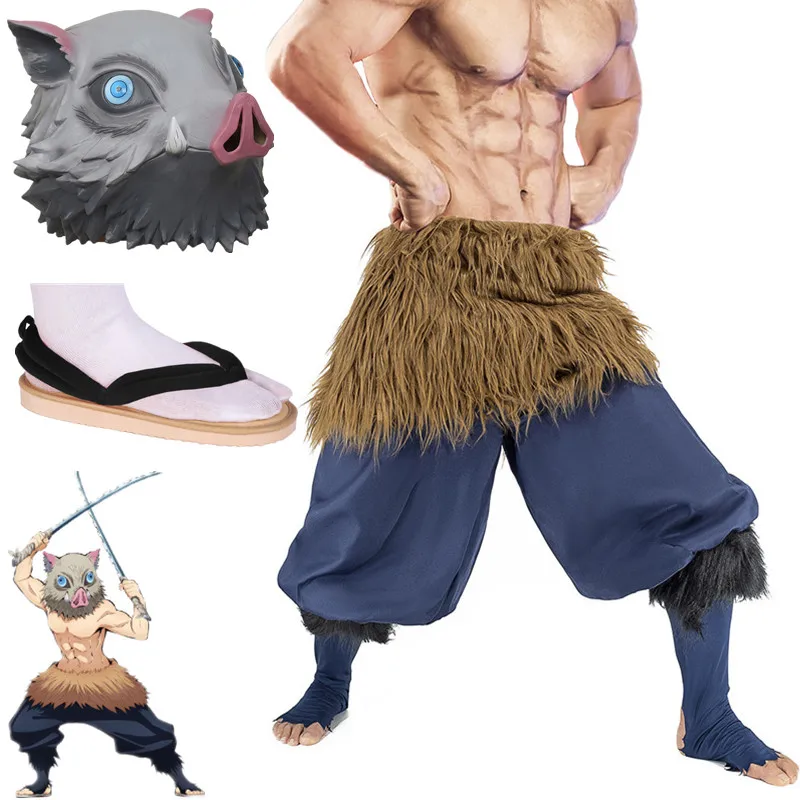 

Костюм для косплея из аниме «рассекающий демонов» киметасу «no Yaiba Hashibira Inosuke», брюки, Униформа, маска свиньи, черные носки, сандалии, костюм на...