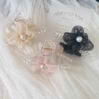 2022 new south korea dongdaemun flower pearl clip super fairy hair to catch sweet girl hairpin shark clip hair accessories