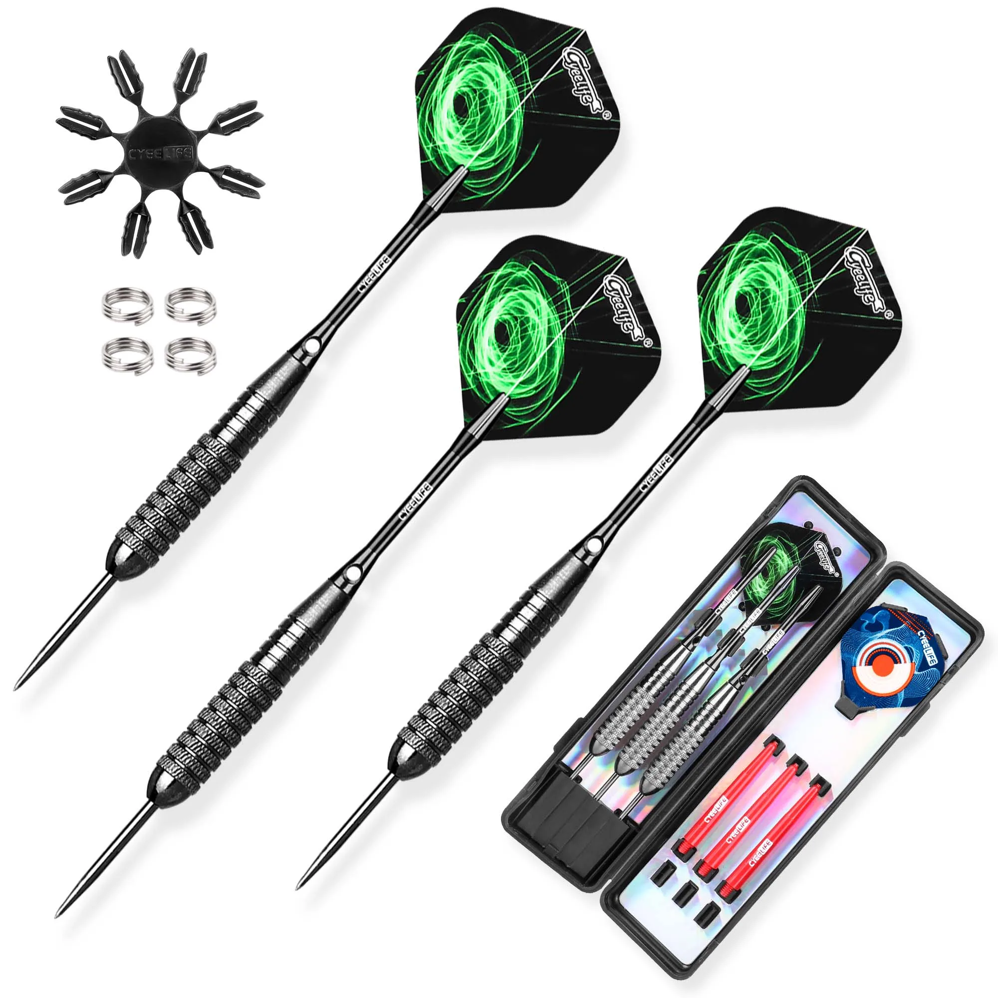 22/28g Steel Tip darts set Professional with Cace,Aluminium & PVC Shafts+Extra Flights+Plastic Protectors