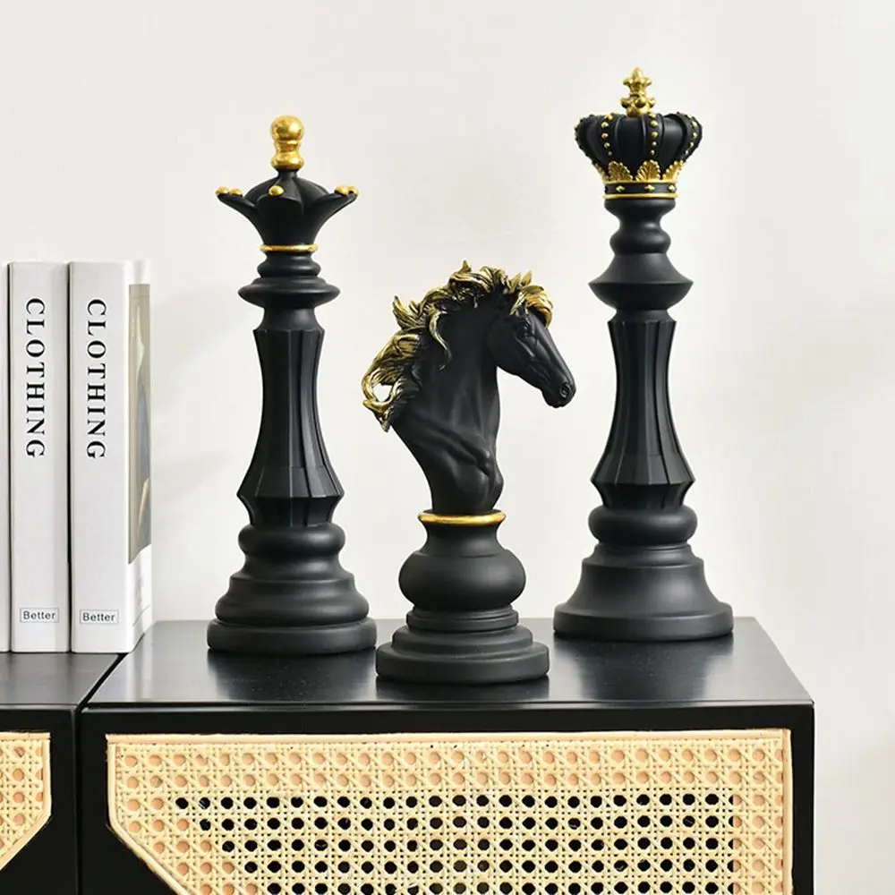 

International Chess Figurines King Queen Knight Chess Statue Ornaments Resin Chess Pieces Board Chessmen For Modern Home Decor