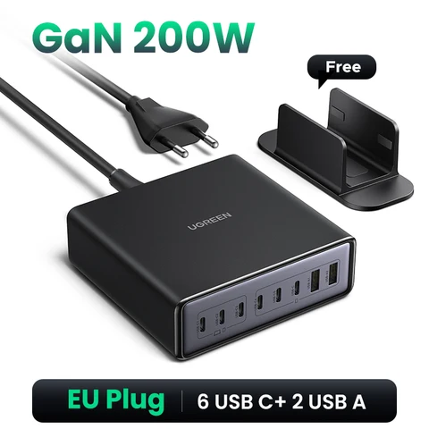 UGREEN 200 Вт GaN Зарядное устройство 8 в 1 Настольный ноутбук Подставка для быстрой зарядки для iPhone 16 15 Pro Max Macbook Air Xiaomi Samsung Tablets