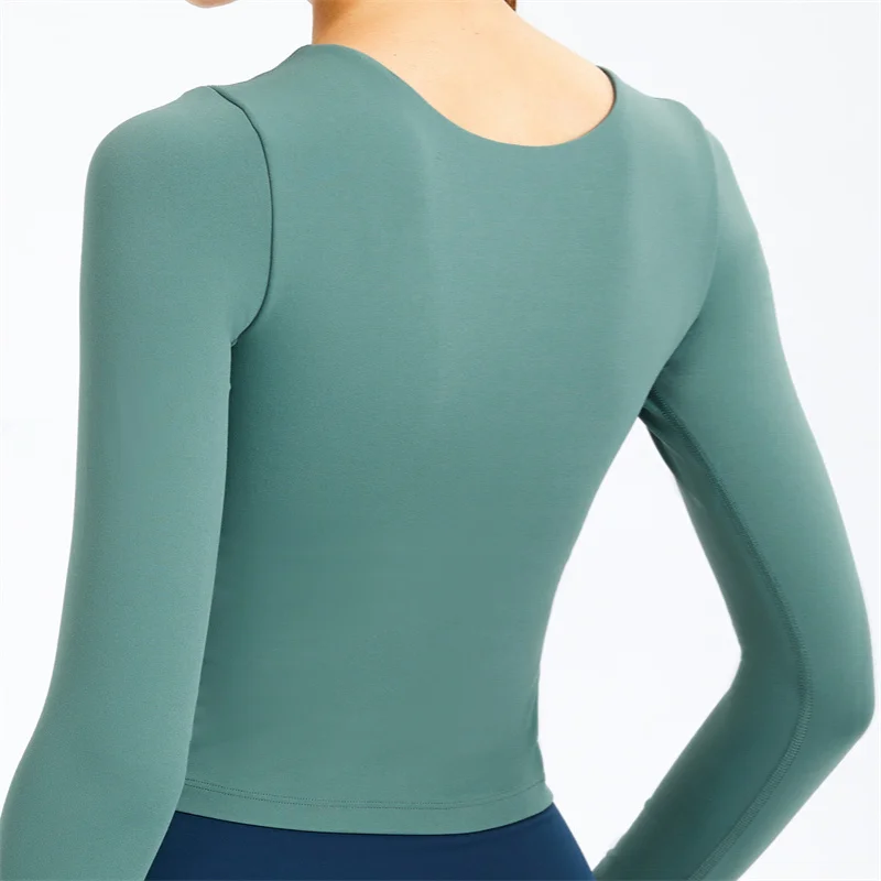 Nepoagym CAMPAIGN Long Sleeve Crop Women Sport Top Shirts with Built In Bra Buttery Soft V Neck Athletic Gym Shirts