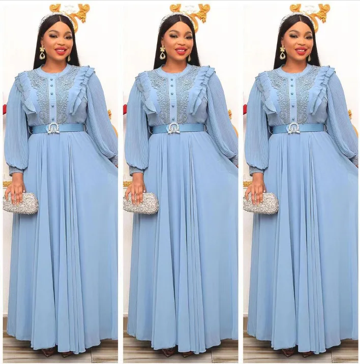 

Африканская одежда, африканские платья для женщин, летнее Африканское женское длинное платье из полиэстера с длинным рукавом и круглым вырезом, африканские халаты