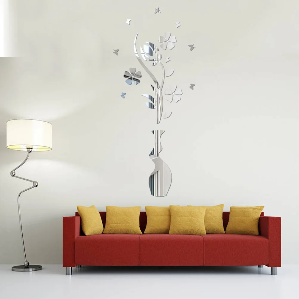 

Wall Stickers Mirror Decals Sticker Decor 3D Vaseacrylic Flower Removableliving Room Decal Flowers Decorations Backdrop Family