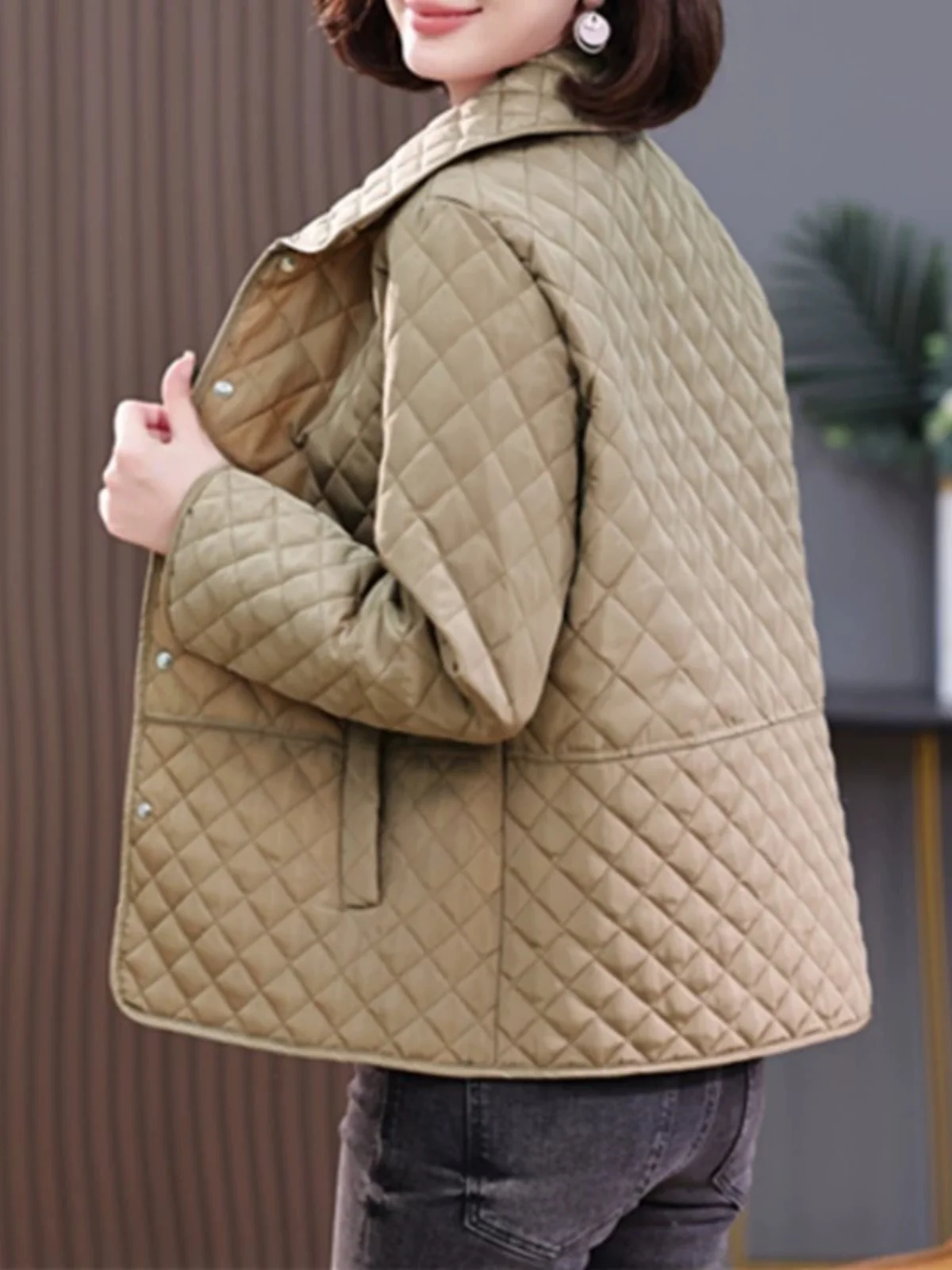 Женское Стеганое пальто Mom Sle зимнее маленькое в клетку с подкладкой из хлопка и