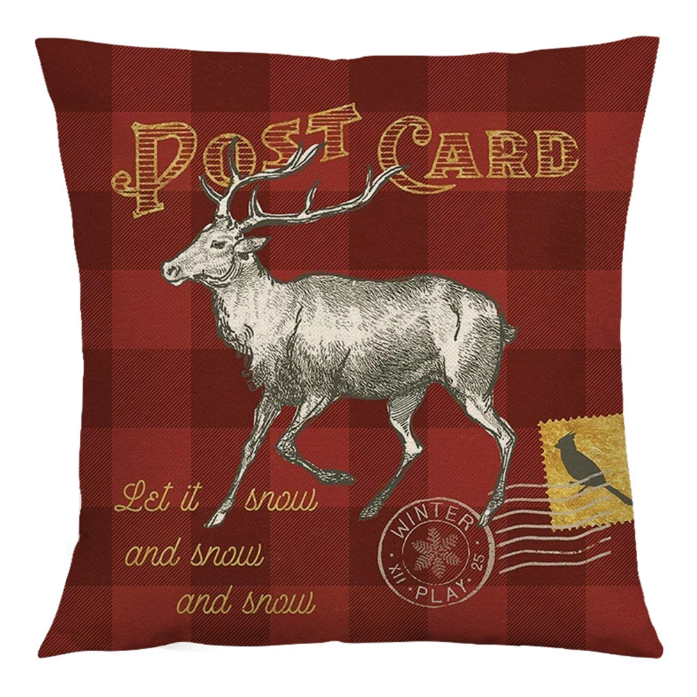 

Christmas Cushion Cover Pillow Case Cotton Linen Xmas Home Sofa Throw Decor Floral Print Decorative Throw Pillows Room Couch