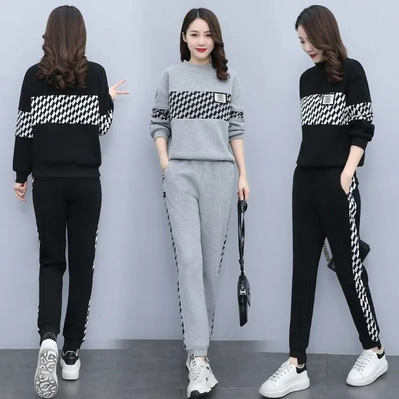 

2023 Spring Autumn Sports Two Piece Sets For Women's Casual Loose Sportswear Suit Sets Women Large size Tracksuits Pants Sets