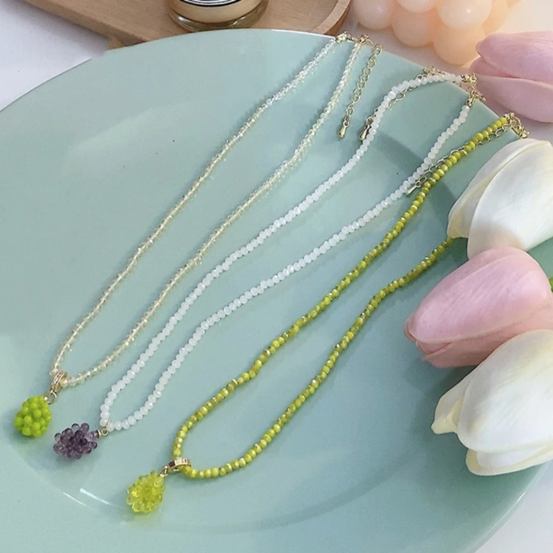 

Cute Purple Green Crystal Grapes Sweet Bead Necklace for Women Chain Teen Girl Choker Party Summer Accessories Jewelry Collares