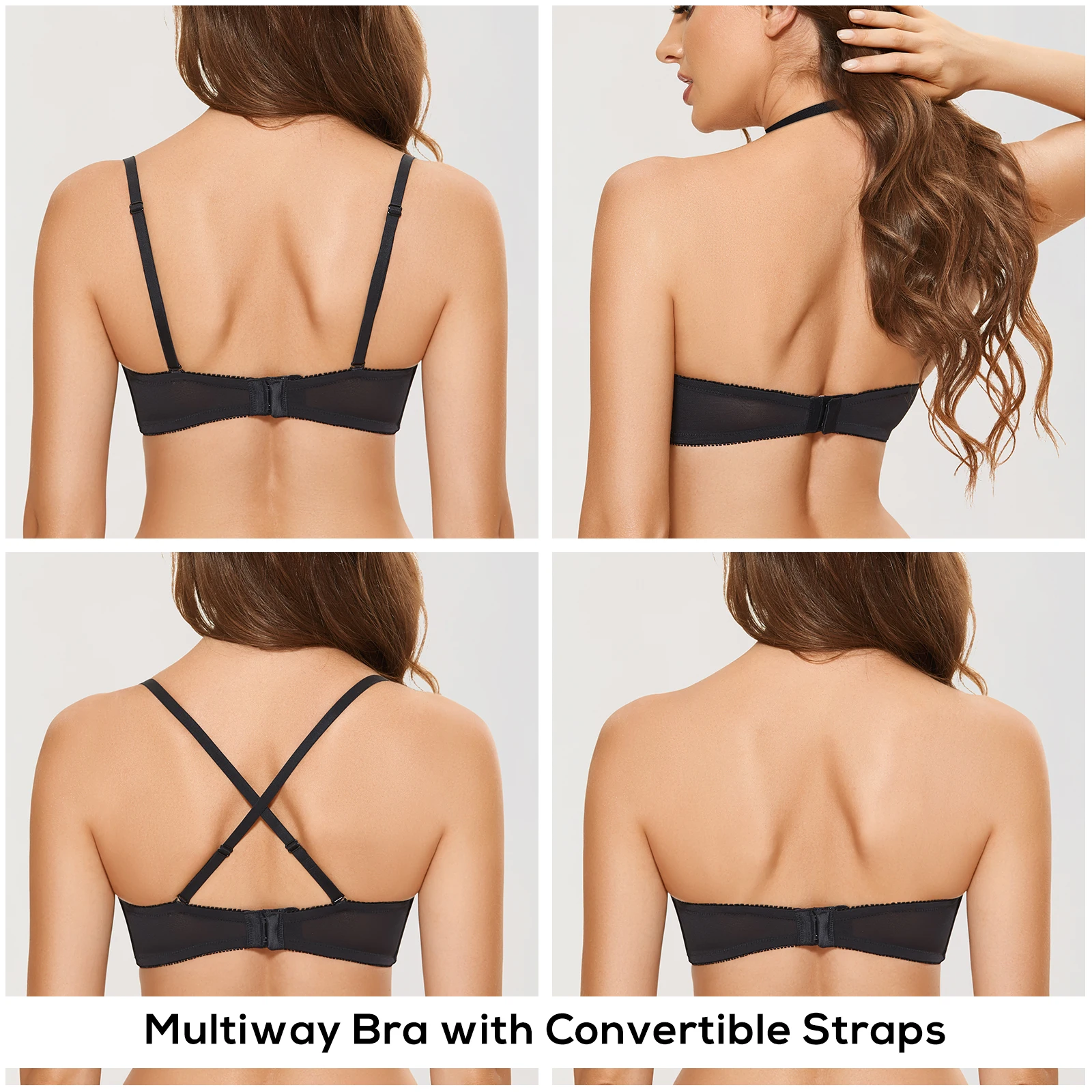 DOBREVA Women's Smooth Push Up Strapless Bra Plus Size Padded Underwire Multiway Bandeau