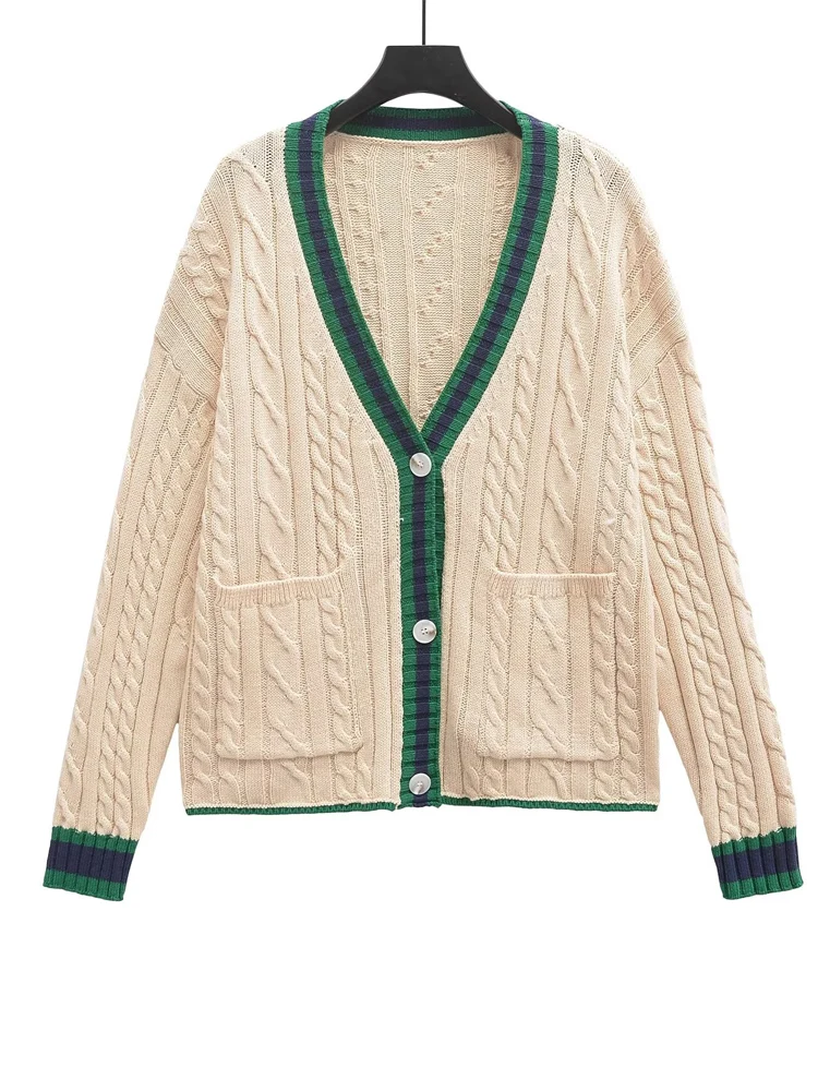 KAOPU ZA женский вязаный кардиган с накладными карманами спереди винтажный