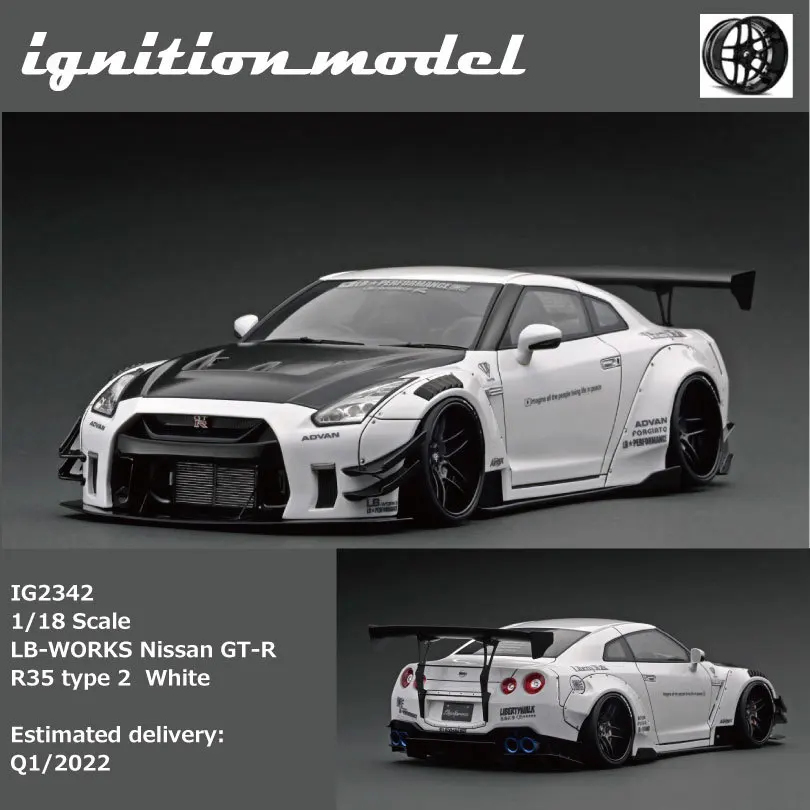 

Коллекционная Миниатюрная модель автомобиля IG 1:18 GTR R35 LBWK, модель с широким кузовом, модификация типа 2, из белого полимера, из сплава