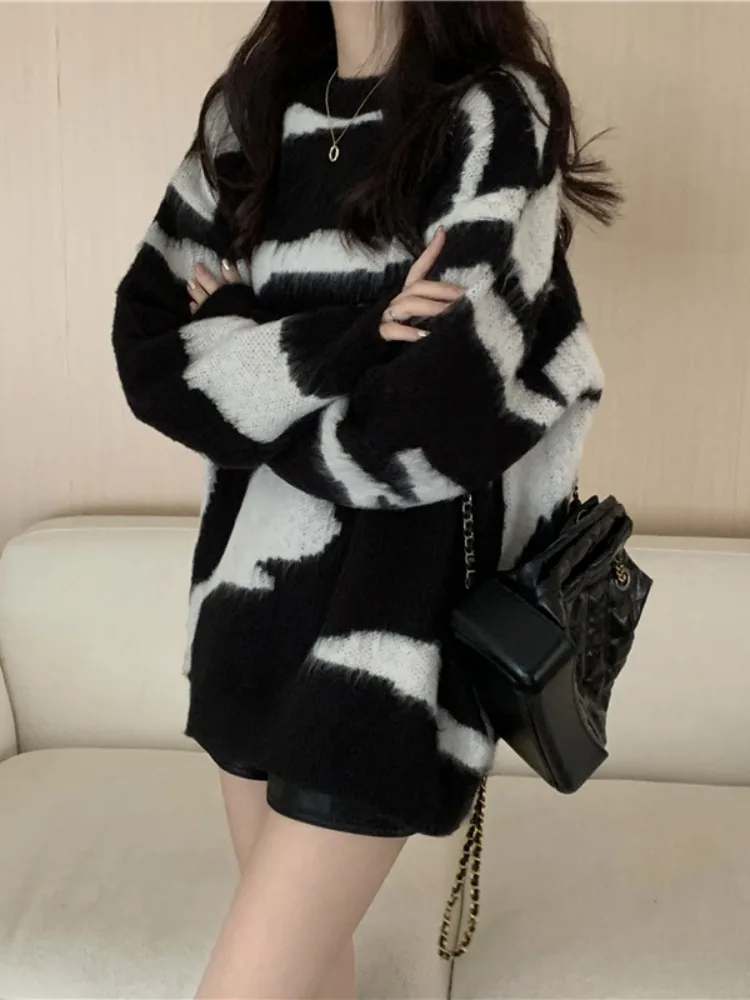 Свободный утолщенный свитер Idle Sle женская осенне-зимняя верхняя одежда в полоску