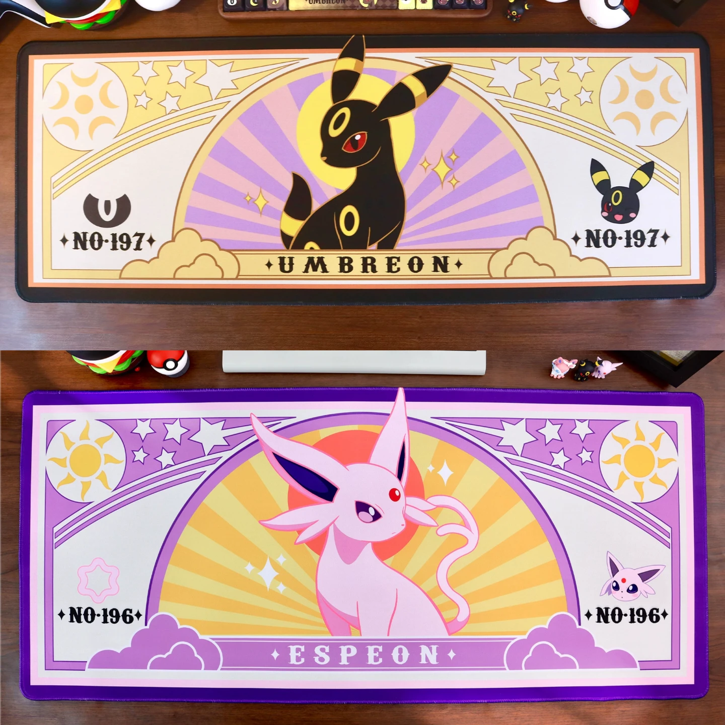 Фото Большой игровой коврик для мыши Pokémon Umbreon Espeon Leafeon в стиле ар-деко, противоскользящий, для геймеров и офиса №1