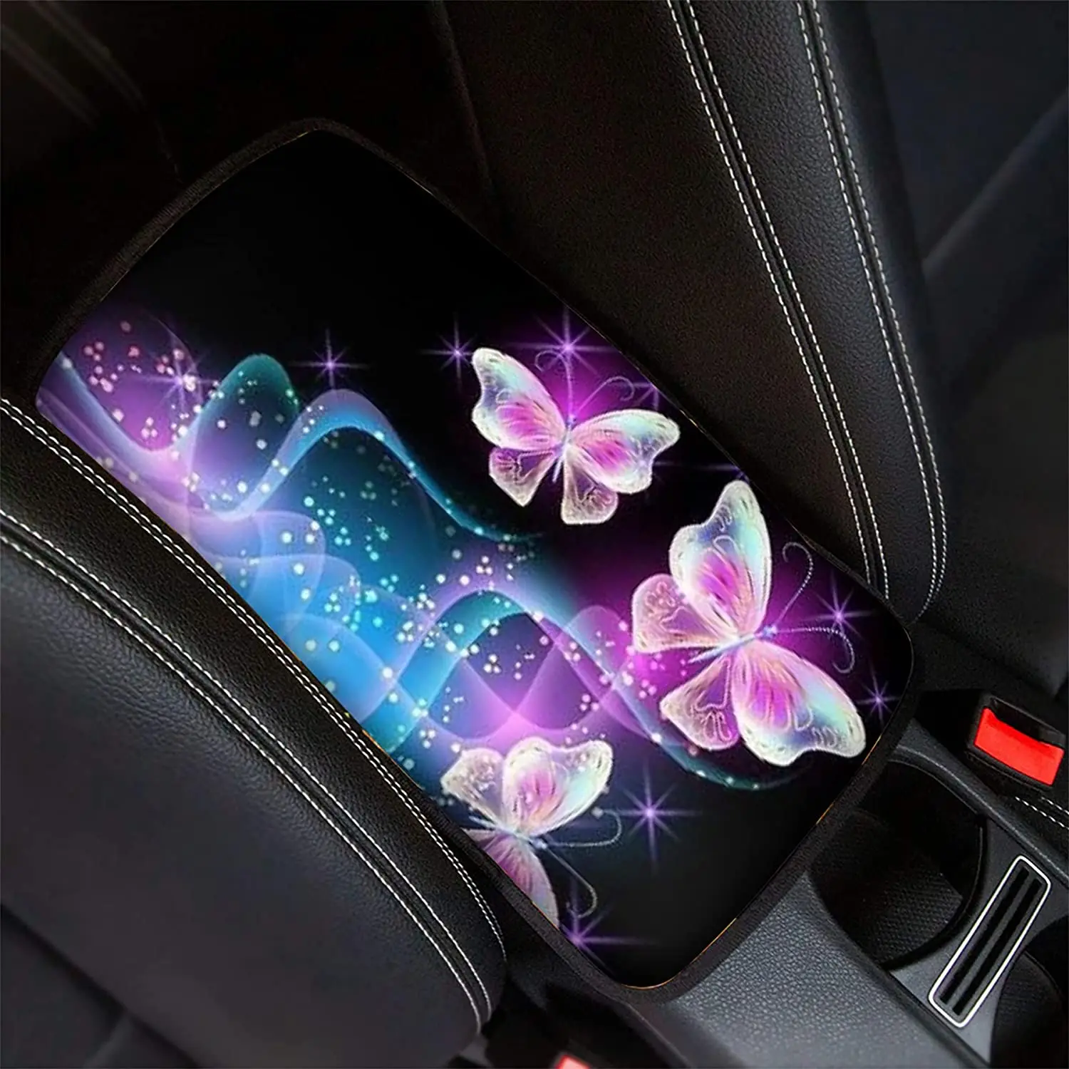 

Cozeyat Bling Butterflies Printed Car Armrest Center Protector,Soft Box Lid Pad with Rubber Bans Washable,Central Console Cushio