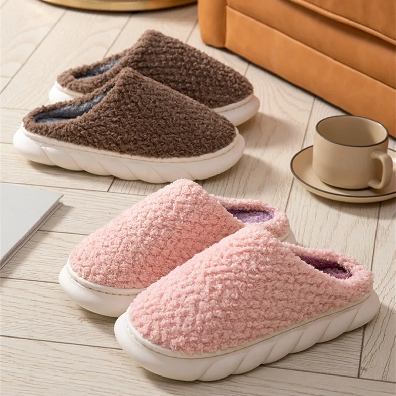 

Winter Warm Platform Slippers Women Men Indoor Couples Furry Shoes Home Non-slip Plush Thick Soft Sole House Comfort Footwear
