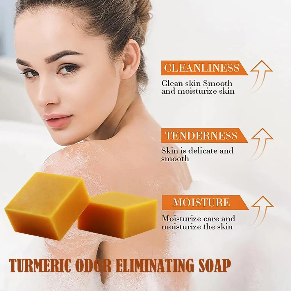 

80g Natural Turmeric Soap Acne Dark Spots Removal Skin Face Whitening Soap Handmade Bath Cleansing Brighten Body Bleaching Q4P2