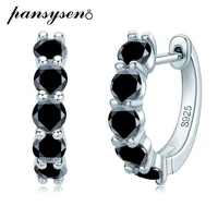 pansysen solid 925 sterling silver 3 5mm real black moissanite hoop earrings for women men anniversary party fine jewelry gift