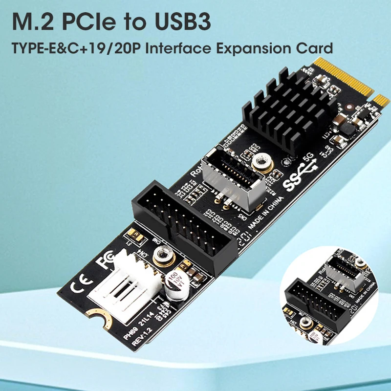 

PH69 M.2 M Key PCIe to USB 3.1 Front Expansion Card 5Gb TYPE C+19/20PIN Interface Adapter Converter With 4Pin Power Port